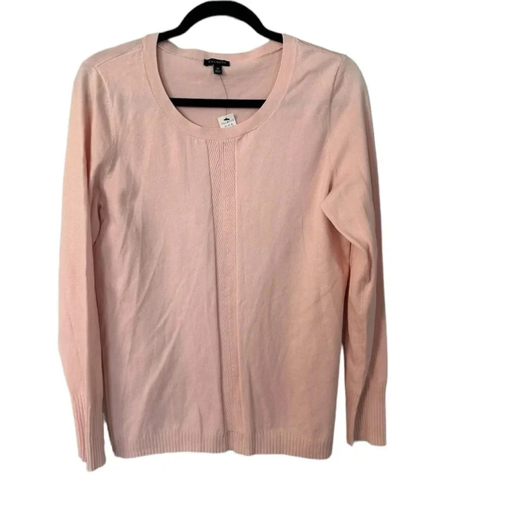 Talbots Women Long Sleeve Scoop Neck Pink Cotton Blend Sweater Sz M NWT